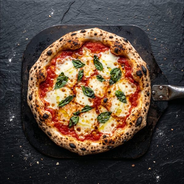 Pizza napoletana La Smorfia, cornicione e mozzarella
